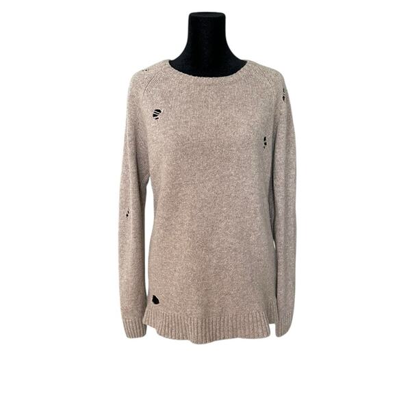 Anine Bing Wool Sweater Distressed Taupe Neutral Minimalist Fall Winter Medium - Picture 5 of 14